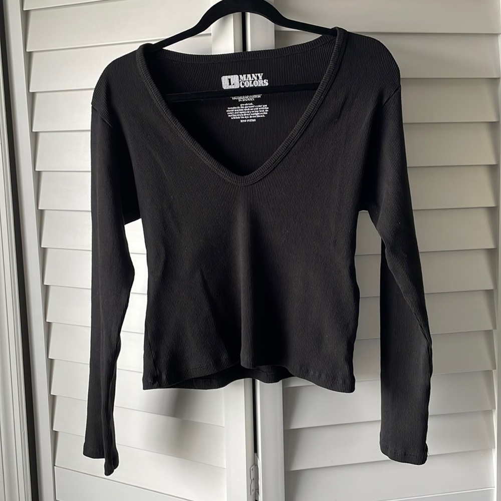 Big Bud Press V-neck Basic Black Long Sleeve Tee